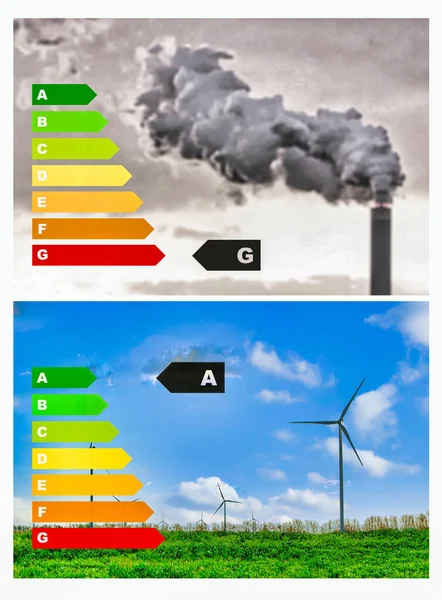 energy transition from fossil fuel to green energy with energy efficiency bar