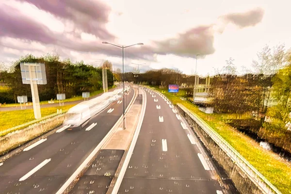 Hague Netherlands December 2021 Cars Driving Fast Motion Dutch Highway — Zdjęcie stockowe