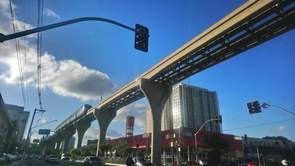 Illustratie Nieuwe Landscape Paulo Met Arrival Van Monorail Met Zijn — Stockfoto