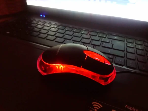 Mysz Wewnętrznym Oświetleniem Korzystać Komputera Stylu — Zdjęcie stockowe