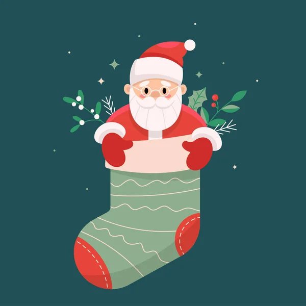 Christmas Sock Christmas Stocking Vector Illustration Cartoon Style Decorative Green — Stock Vector
