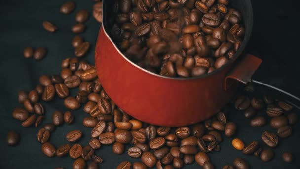 Roasted Grains of Coffee Roll in a Cezve — Αρχείο Βίντεο