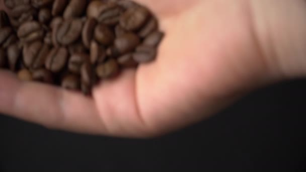 Οι κόκκοι καφέ κρέμονται από γυναικεία χέρια — Αρχείο Βίντεο
