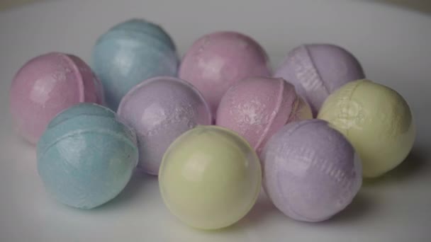 Bath Bombs in Different Colors Spin — Stock Video