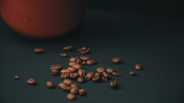 Coffee Beans are Hung Out of the Red Cezve in Slow Mo — Αρχείο Βίντεο