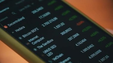 Bir Kız Tüccarın Eli Akıllı Telefondaki Borsa Alıntılarına Dokunuyor