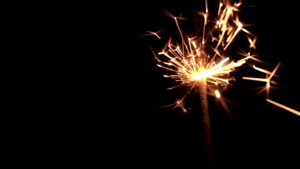 ブラックを基調としたフェスティバル・スパークラーが火花を放つクローズアップ — ストック動画