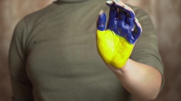 Hand of a Girl With the Flag of Ukraine Aasks to Stop the War — Stock video