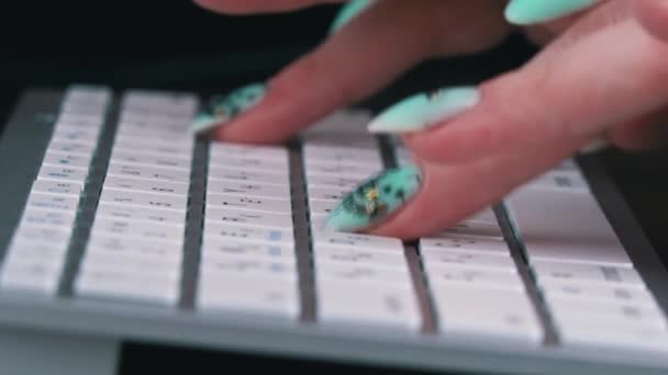 Biznes Womans Fingers wpisują na klawiaturze białego laptopa — Wideo stockowe