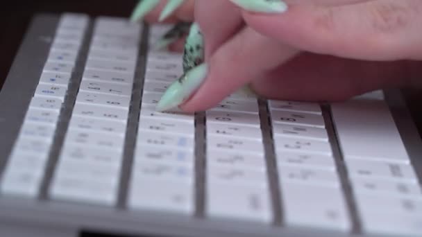 Οι Business Womans Fingers πληκτρολογούν στο πληκτρολόγιο ενός Λευκού Laptop — Αρχείο Βίντεο