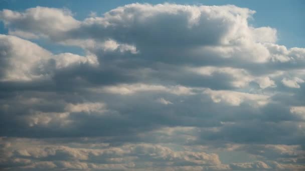 Timelapse Nubes esponjosas blancas flotan a través del cielo azul — Vídeos de Stock