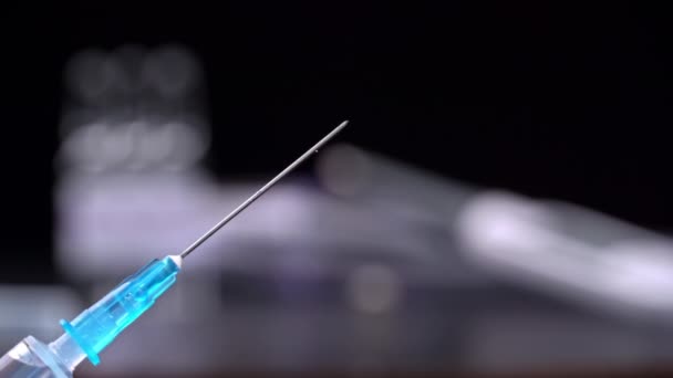 Learstvo is Dripping From Medical Syringe, Flowing Down in Large — Video Stock