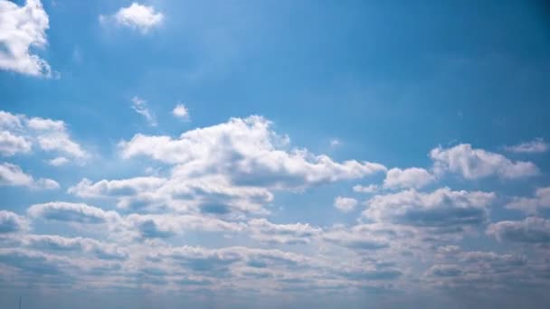 Timelapse Branco Fluffy Olakas flutuar através do céu azul em um dia ensolarado — Vídeo de Stock