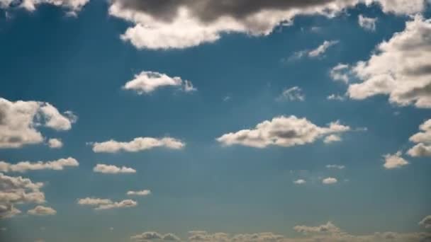 Timelapse Blanco Olakas esponjosos flotan a través del cielo azul en un día soleado — Vídeos de Stock