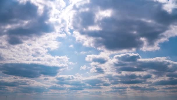 Timelapse Blanco Olakas esponjosos flotan a través del cielo azul en un día soleado — Vídeos de Stock