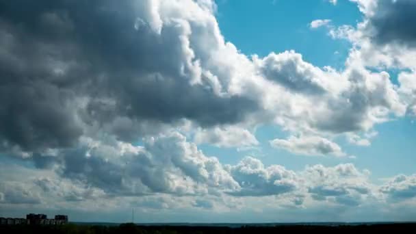 White Fluffy Clouds Slowly Float Blue Daytime Sky Timelapse Beautiful — стоковое видео