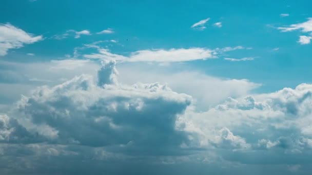 Nubes Blancas Esponjosas Flotan Lentamente Través Del Cielo Azul Diurno — Vídeos de Stock