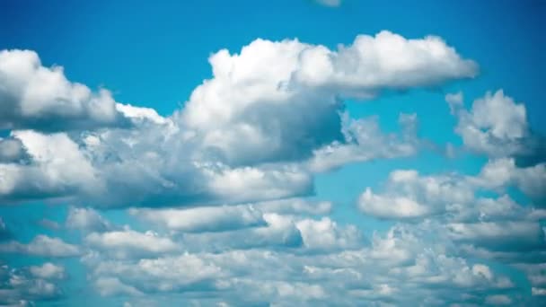 Langsam Schweben Weiße Flauschige Wolken Durch Den Blauen Tageshimmel Schöner — Stockvideo