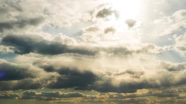 White Fluffy Clouds Slowly Float Blue Daytime Sky Timelapse Beautiful — стоковое видео