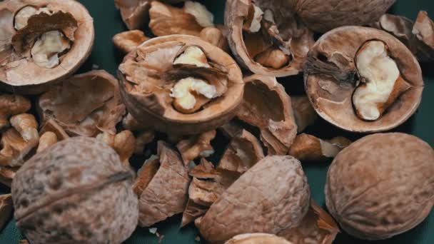 Lot Walnuts Shell Spinning Black Background Nuts Good Brain Heap — Stockvideo