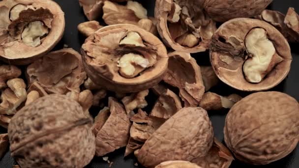 Lot Walnuts Shell Spinning Black Background Nuts Good Brain Heap — Stock videók