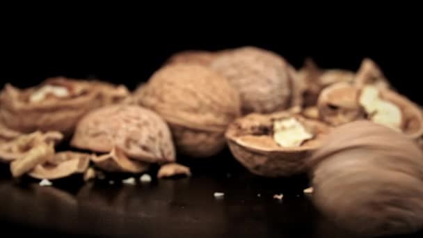 Whole Walnut Rolls Slow Motion Background Pile Nuts Loop Lot — Wideo stockowe