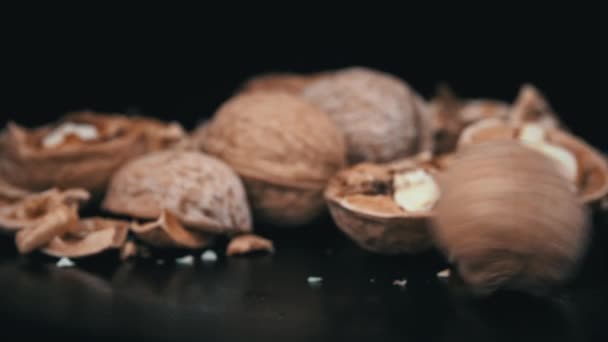 Whole Walnut Rolls Slow Motion Background Pile Nuts Loop Lot — Video