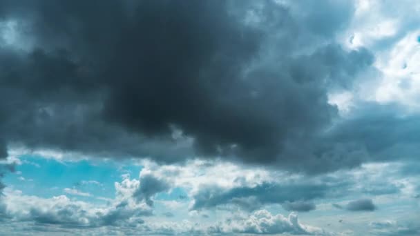 White Fluffy Clouds Slowly Float Blue Daytime Sky Timelapse Beautiful — стоковое видео