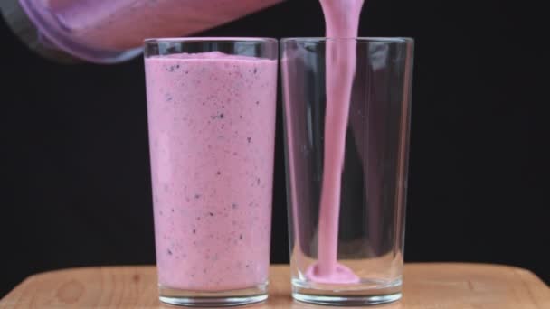 Milkshake Berries Poured Glasses Two Glasses Fresh Milkshake Summer Drink — Stock videók