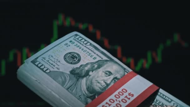 Stack Dollars Hand Background Stock Market Chart People Pass Hand — Vídeo de Stock