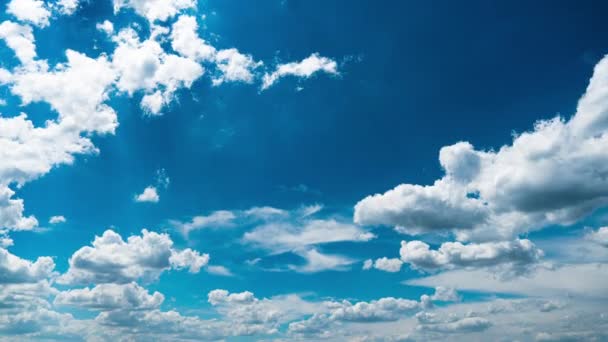 White Fluffy Clouds Slowly Float Blue Daytime Sky Timelapse Beautiful — Stock Video