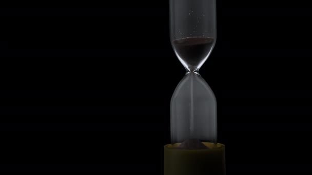 Sand Hourglass Crumbles Dark Countdown Hourglass Pouring Black Background Sand — Vídeo de Stock