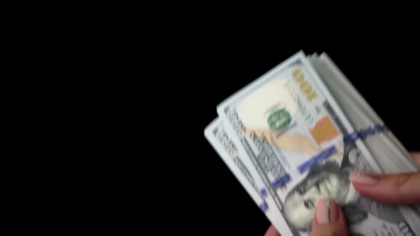 One Hundred Dollar Bills Hands Girl Redrawing Money Banking System — Stockvideo