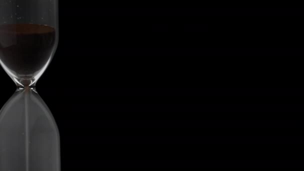 Sand Hourglass Crumbles Dark Countdown Hourglass Pouring Black Background Sand — 비디오