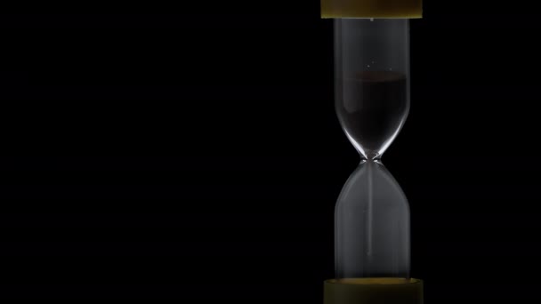 Sand Hourglass Crumbles Dark Countdown Hourglass Pouring Black Background Sand — Video