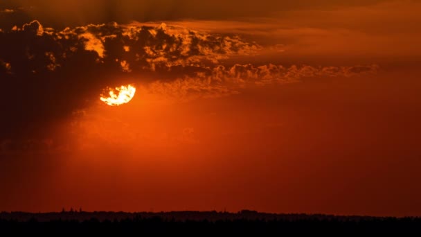 Time Lapse Bright Orange Sunset Sun Sets Clouds End Day — стоковое видео