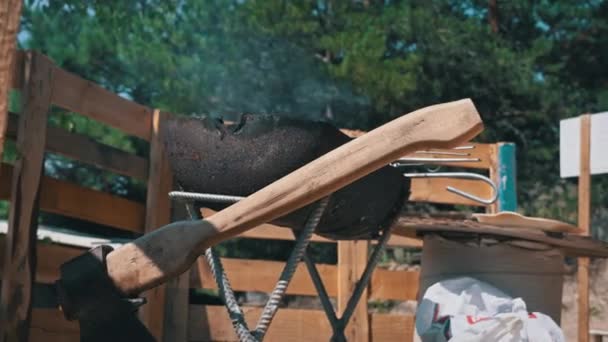 Ясо Барбекю Смажать Відкритому Повітрі Шампурах Грилі Концепція Приготування Їжі — стокове відео