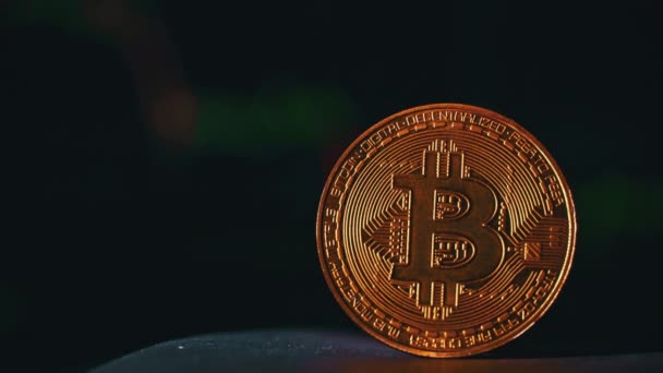 Bitcoin Mynt Bakgrunden Cryptocurrency Handel Diagram Datorskärmen Digitala Pengar Banker — Stockvideo