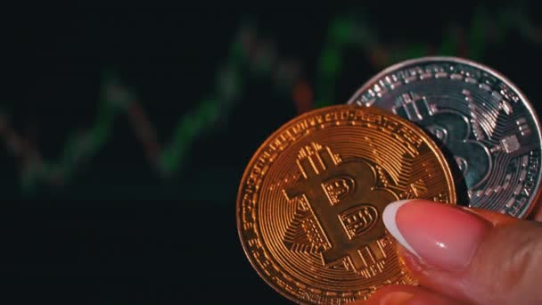 Bitcoin Pozadí Grafu Obchodování Kryptoměn Obrazovce Počítače Digitální Peníze Bankovnictví — Stock video