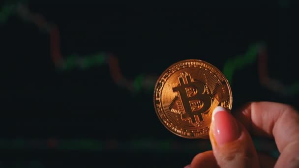 Bitcoin Pozadí Grafu Obchodování Kryptoměn Obrazovce Počítače Digitální Peníze Bankovnictví — Stock video