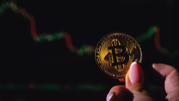 Bitcoin Fondo Gráfico Comercio Criptomonedas Pantalla Del Ordenador Dinero Digital — Vídeos de Stock