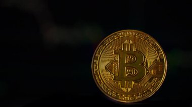 Bilgisayar ekranındaki kripto para ticareti grafiğinin arka planında bitcoin var. Dijital para, bankacılık, yatırım, finans ve iş konsepti.