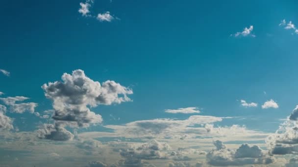 White Fluffy Clouds Slowly Float Blue Daytime Sky Timelapse Beautiful — Vídeos de Stock