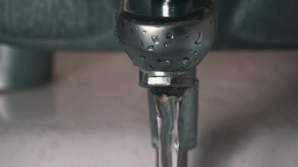 Close Water Flowing Faucet Bathroom Flow Water Tap Purity Water — Stock Video