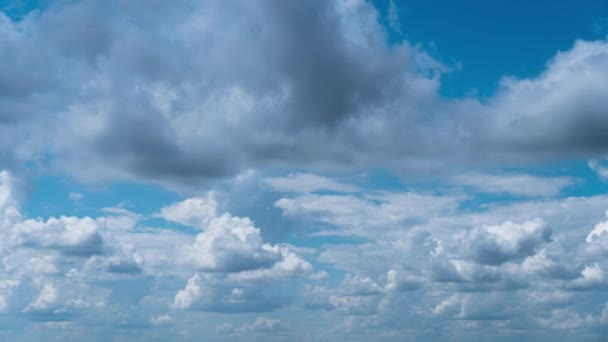 White Fluffy Clouds Slowly Float Blue Daytime Sky Timelapse Beautiful — Stock Video