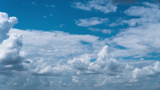 White Fluffy Clouds Slowly Float Blue Daytime Sky Timelapse Beautiful — Vídeo de Stock