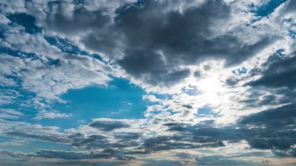 White Fluffy Clouds Slowly Float Blue Daytime Sky Timelapse Beautiful — стоковое видео