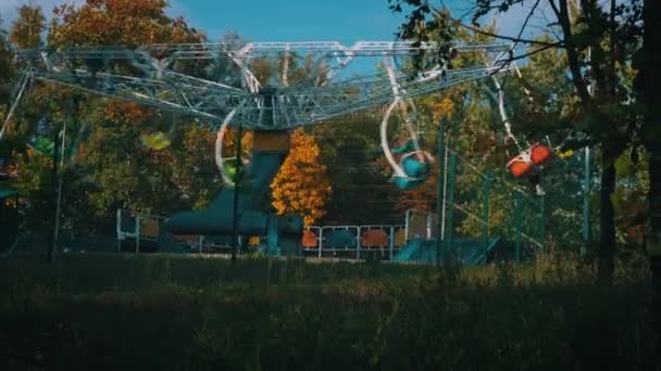 Багатобарвна Дитяча Гойдалка Ромашки Обертається Осінньому Парку Розважальний Парк Дітей — стокове відео
