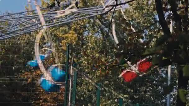 Багатобарвна Дитяча Гойдалка Ромашки Обертається Осінньому Парку Розважальний Парк Дітей — стокове відео