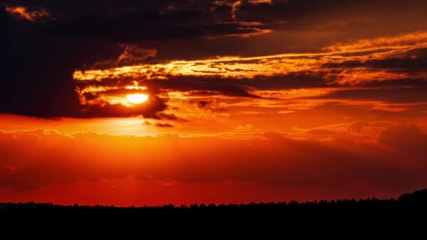 Time Lapse Bright Orange Sunset Sun Sets Clouds End Day — Vídeo de stock